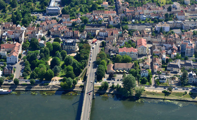 Triel sur Seine, France - july 7 2017 : aerial picture of the town