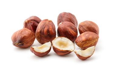 Hazelnuts isolated on the white background