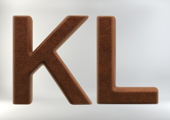 3D Render of Leather Letters and Numbers isolated on white background, including clipping path