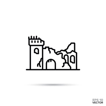 Fantasy Castle Ruins Vector Line Icon