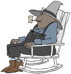 Old ethnic farmer in a rocking chair