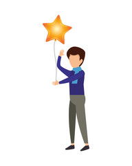 man with balloons helium floating and stars shape