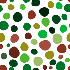 Seamless pattern with colorful large and small deformed polka dots