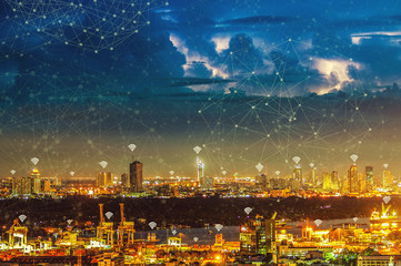Global digital connection communication social network concept. Connection glowing dots and lines...