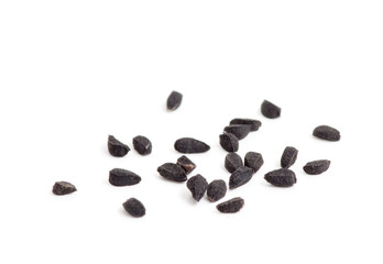 Black sesame seeds isolated on white background