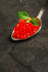 red caviar (sandwich with red snack - buffet) salmon fish, seafood. food background. top view.