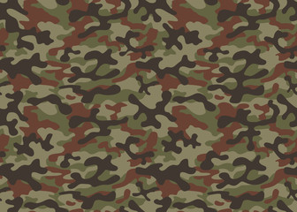 Camouflage seamless pattern. Trendy style camo, repeat print. Vector illustration. Khaki texture, military army green hunting