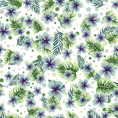 a seamless colorful pattern with tropical plants