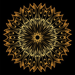 Sacred Oriental Mandala. Floral Ornament. Vector Illustration. Can Be Used For Greeting Card, Coloring Book, Phone Case Print. Luxury gold, black color