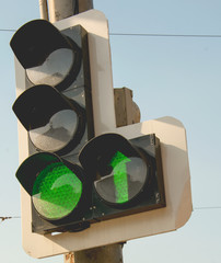 Traffic light, traffic rules, green traffic light, road, sky, pillar, street