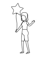 woman and balloons helium floating with stars shape