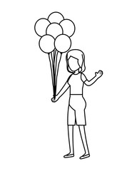 woman with balloons helium floating