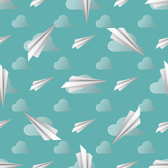 Seamless pattern with paper planes. Vector illustration. Soft colors.
