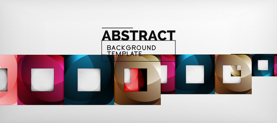 Abstract geometric background. Glossy square shapes composition on grey, minimalistic style template with copyspace