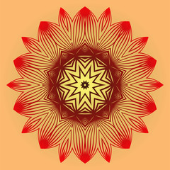 Vector With Mandala Pattern. Repeating Sample Figure And Line. Modern Decorative Floral Color Mandala. Red orange gold colour.