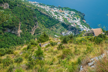 Naples, Positano Italy - August 12, 2015 : Hiking trail on the Amalfi Coast: 