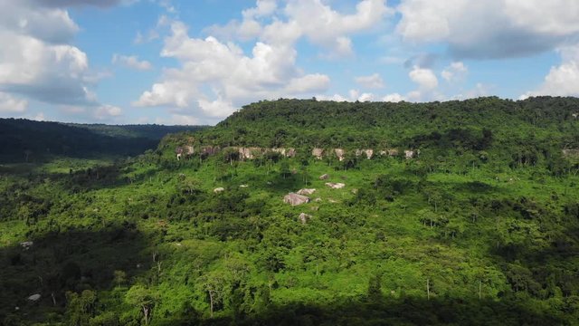 Aerial Panoramic View Dense Jungle Landscape, Cambodia.