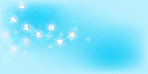 Fototapeta premium Abstract medical background with flat icons and symbols. Concepts and ideas for healthcare technology, innovation medicine, health, science and research.