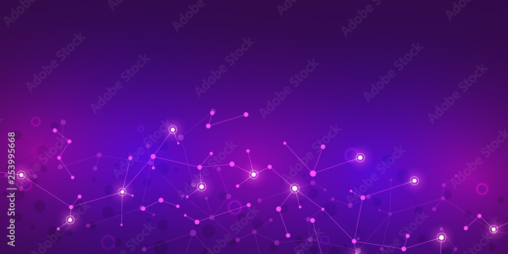 Wall mural abstract technology and innovation background with molecular structures and neural network. molecule