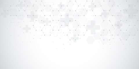 Abstract medical background with hexagons pattern. Concepts and ideas for healthcare technology, innovation medicine, health, science and research.