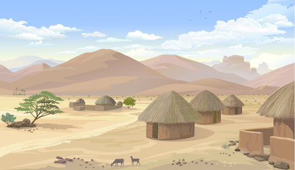 A settlement with little huts in the middle of the desert mountains © ActiveLines
