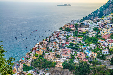Naples, Positano Italy - August 12, 2015 : Hiking trail on the Amalfi Coast: 