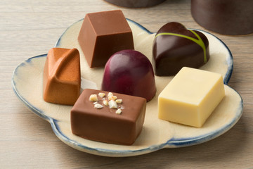  Dish with assorted chocolate bonbons