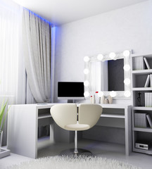 modern workplace in home interior, 3d rendering