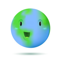 happy cute smiling round earth character on a white background