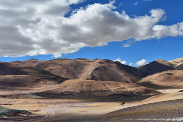China, Tibet. China, Tibet. Mountain landscape on the way to lake Mershung (Merchong) in summer