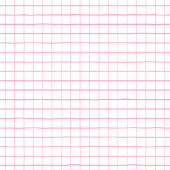 Checkered seamless pattern. Geometrical hand drawn checkered lines seamless background in pink color.