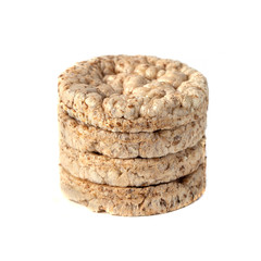 galette rice with few calories diet, low-calorie bread on a white background