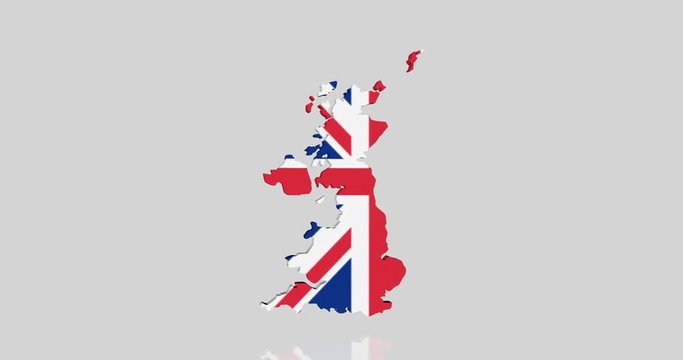 Brexit UK 3d map rotating flag england