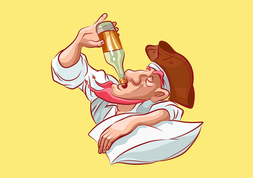 emoji sticker captain mascot drunk lie on pillow
