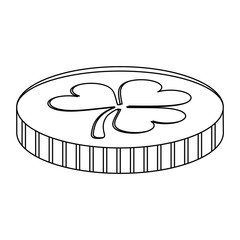 shamrock coin isolated cartoon in black and white