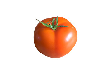 Red ripe tomato isolated on white blank background