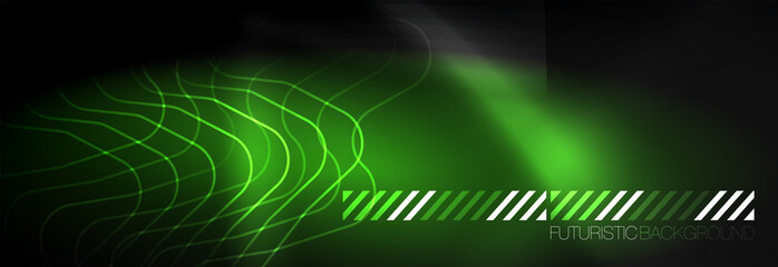 Dark neon light glowing template, abstract vector background lines