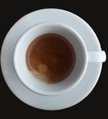 Coffee espresso is a drink of vivacity. White cup with coffee drink.