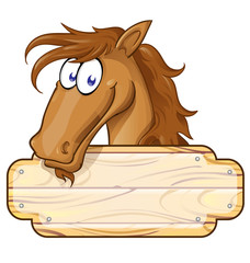 Happy Cartoon Horse mascot  With A Blank Sign