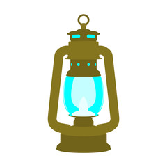 Antique retro brass old kerosene lamp. Vector illustration