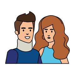 man with orthopedic collar and woman helper