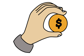 Illustration of a hand with dollar money on a white background. Investment and increase money