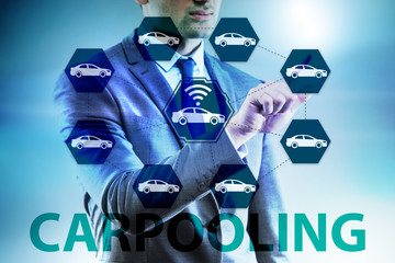 Businessman in carpooling and carsharing concept