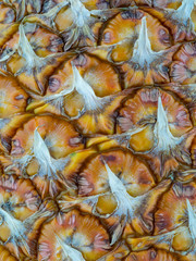 Fototapeta premium Pineapple peel close-up in brown and yellow tones.