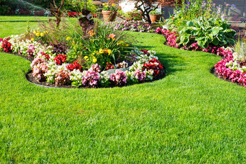 Beautiful spring, summer garden in full bloom.