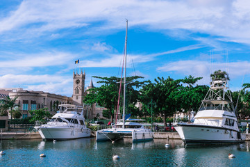 Fototapeta na wymiar Colorful Boats in the Bridgetown City Center, Barbados Island, Caribbean