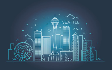 Banner of Seattle city in flat line trendy style. Seattle city line art.