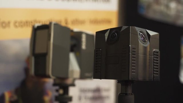 High tech 360 degree cameras at a trade show.