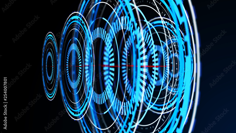 Wall mural technical futuristic banner. abstract radar with targets in action. radar digital overlap layer line