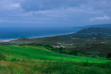 Fototapeta na wymiar Green Hills and Cloudy Mountains in the Barbados island, Caribbean